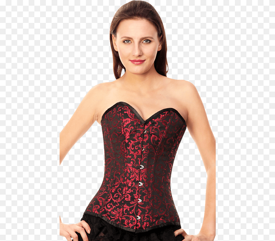 Burgundy Classic Brocade Overbust Corset Corset, Adult, Female, Person, Woman Free Png Download