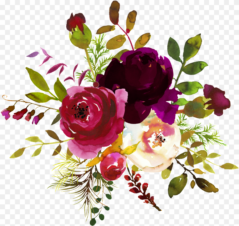 Burgundy Watercolor Flowers, Art, Floral Design, Flower, Flower Arrangement Free Png