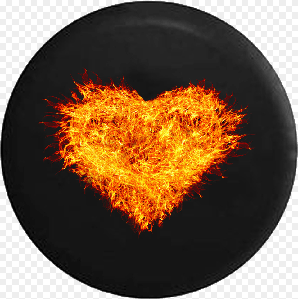 Burning Heart Real Fire Flames Jeep Camper Spare Tire Heart On Fire, Symbol, Flame, Disk Free Png Download