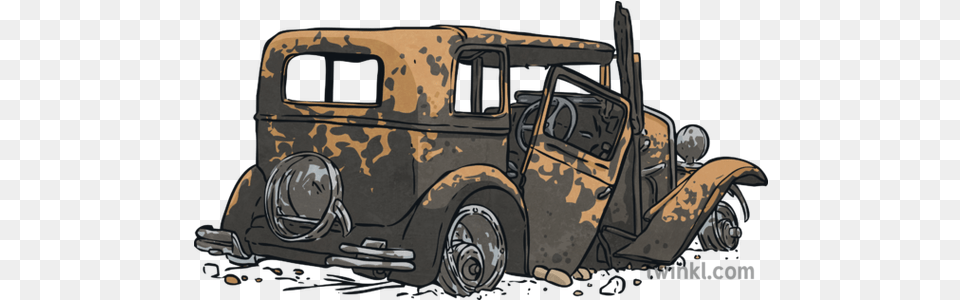 Burnt Out Old Car Damage Vintage Junk Ks2 Illustration Citron Tub, Machine, Wheel, Limo, Transportation Png Image
