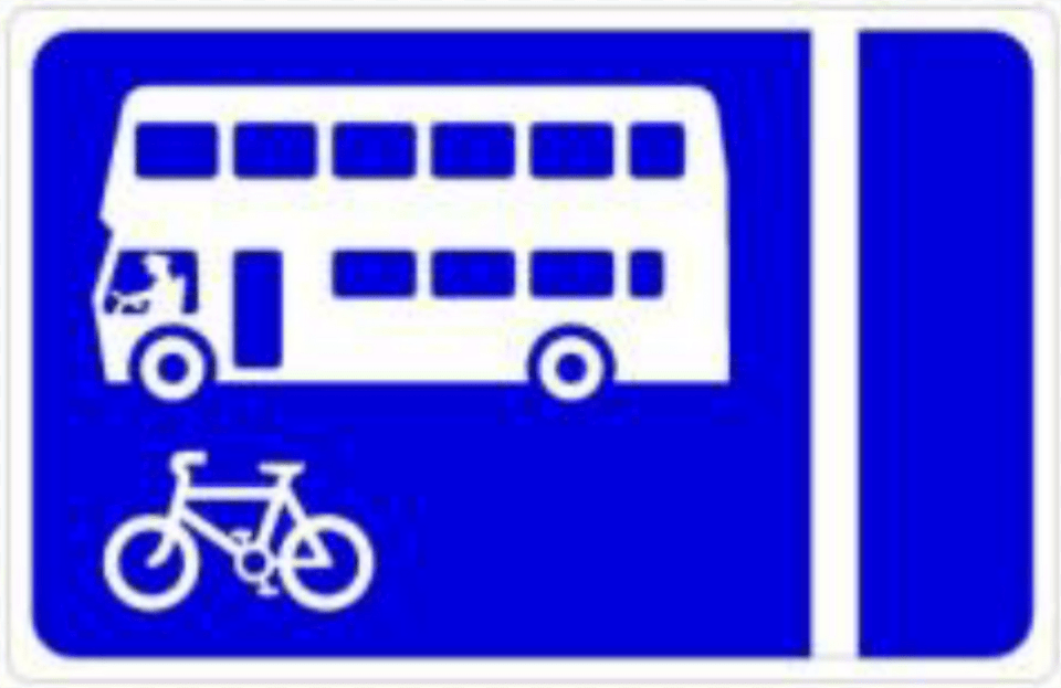 Bus Lane Sign In Ireland Clipart, Symbol, Transportation, Vehicle, Bicycle Png
