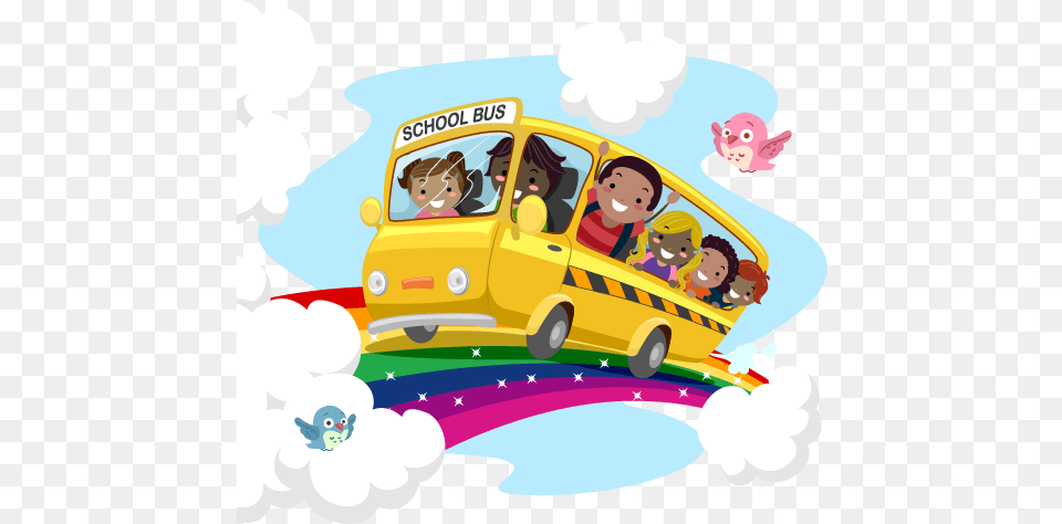 Bus Rainbow In School Clipart, Vehicle, Transportation, School Bus, Person Free Png Download