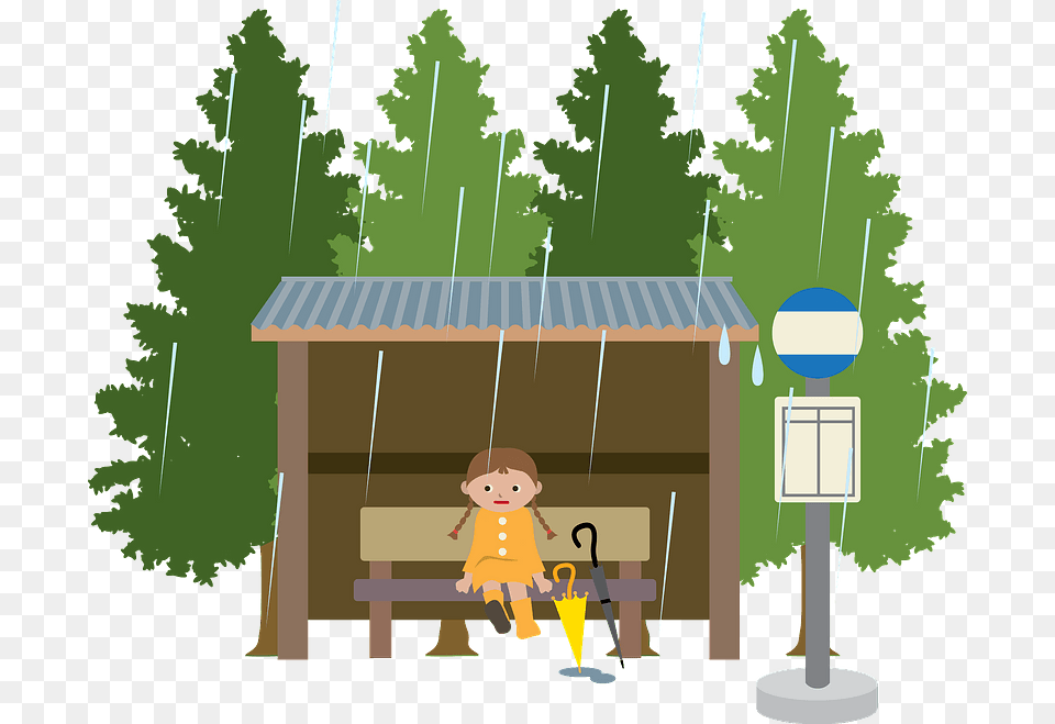 Bus Stop Child Rain Clipart, Architecture, Outdoors, Shelter, Bus Stop Free Transparent Png