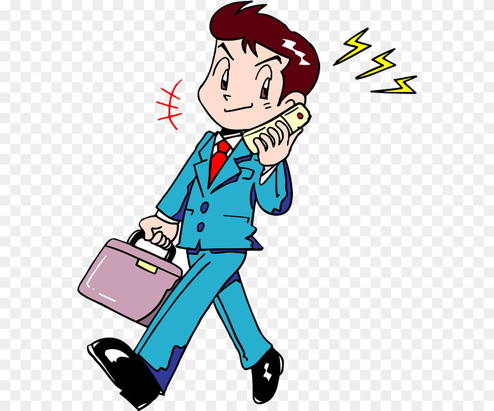Business Man Mobile Phone Clipart Cartoon, Publication, Book, Comics, Person Free Transparent Png