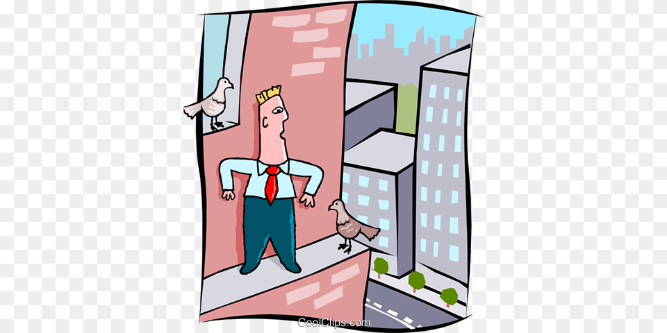 Business Man On Ledge Of Building Royalty Free Vector Clip Art, Person, Animal, Bird, Face Png
