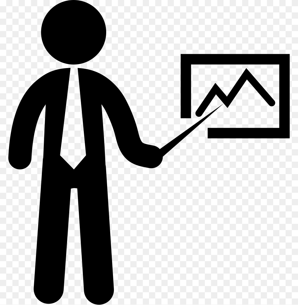 Business Man Pointing A Stats Graphic Man Pointing Icon, Stencil, Smoke Pipe, Silhouette Free Transparent Png