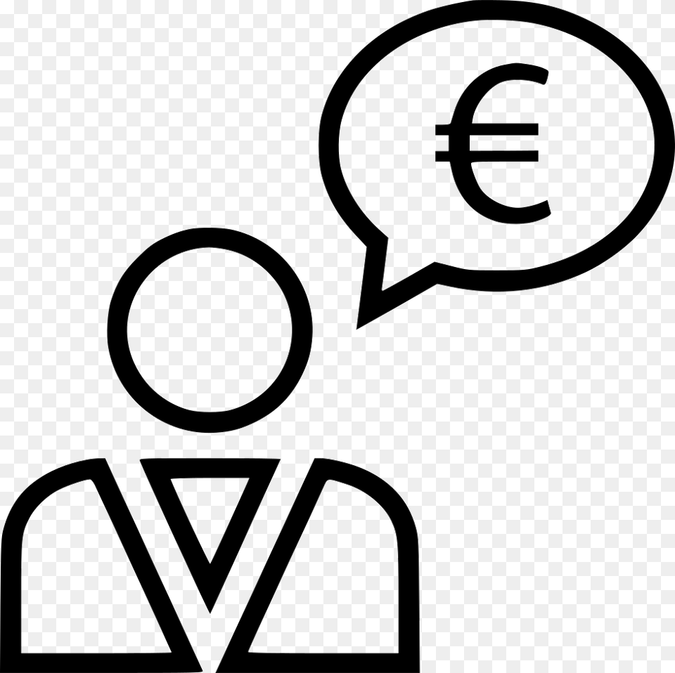 Business Man Talking Thinking Money Euro Currency Guy Thinking Of Money Icon, Stencil, Text, Logo, Symbol Free Transparent Png