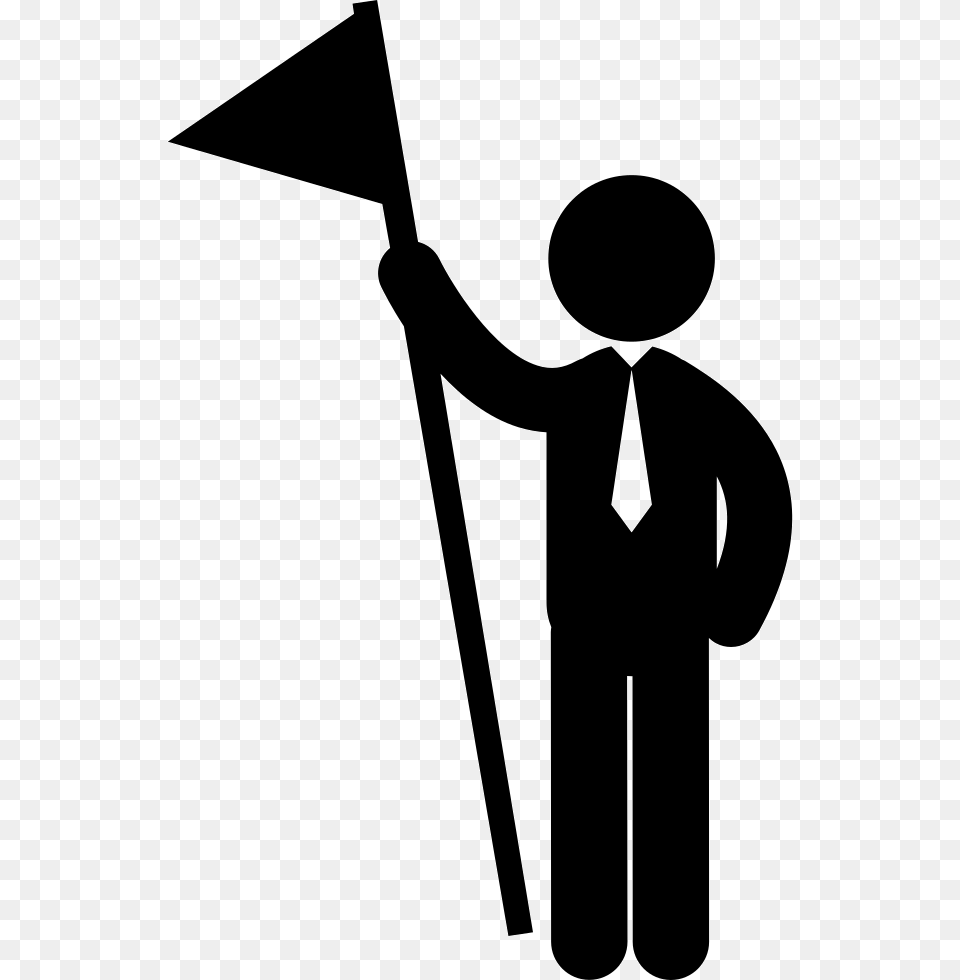 Business Man With Triangular Flag On A Pole Stickman Business, Silhouette, People, Person, Stencil Free Png