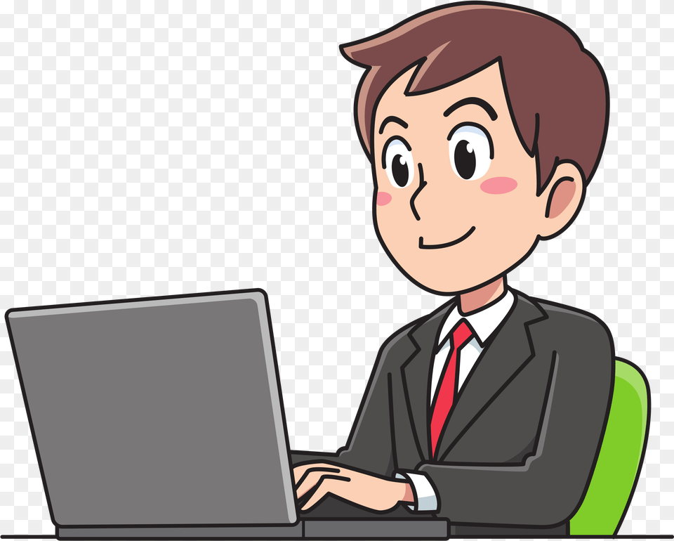 Business Man Working Man Working On Computer Clipart, Pc, Electronics, Laptop, Adult Png