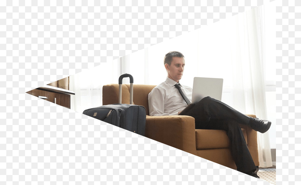 Business Man Working On Laptop In Hotel Room Business, Accessories, Sitting, Shirt, Person Png Image