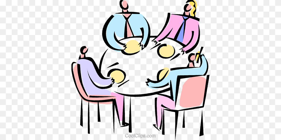 Business Meeting Over A Meal Royalty Vector Clip Art, Person, Furniture, Adult, Female Png Image