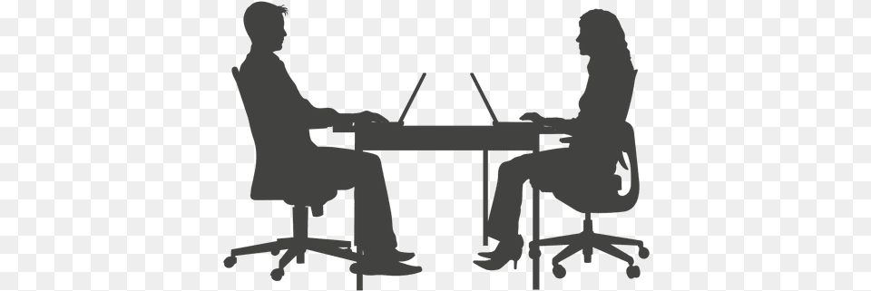 Business People Working Transparent U0026 Svg People Working Silhouette, Furniture, Table, Person, Desk Free Png Download