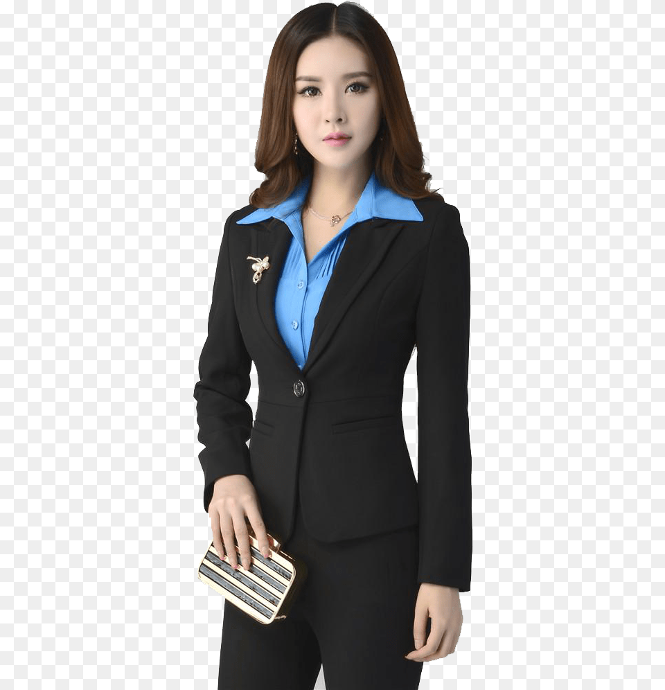 Business Suit For Women Background Images Sky Blue And Black Uniform, Woman, Person, Formal Wear, Female Free Transparent Png