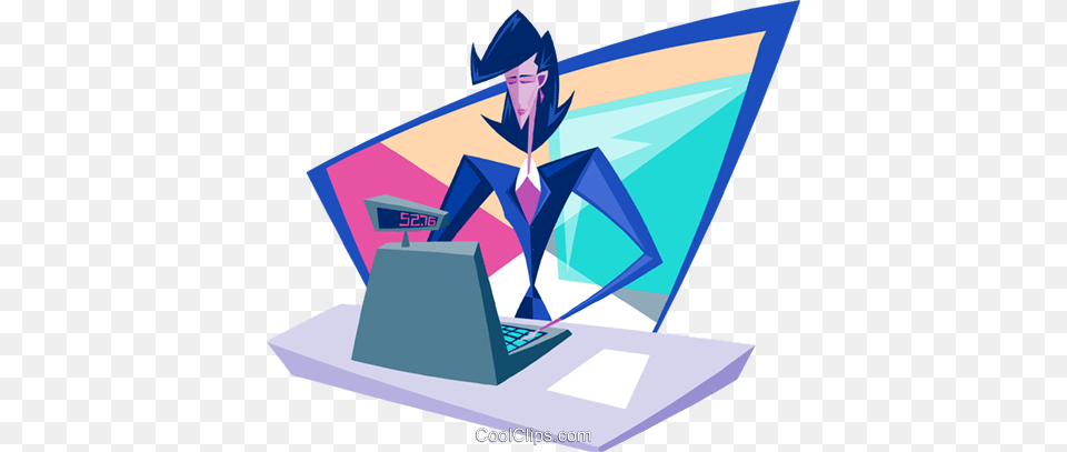 Business Woman Cashier Royalty Free Vector Clip Art Illustration, Computer, Electronics, Laptop, Pc Png