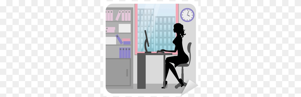Business Woman Vector Silhouette Of Woman Working At Desk, Adult, Female, Person, Furniture Png