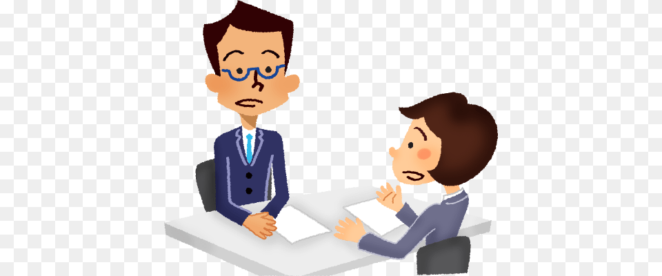 Businessman And Businesswoman Having A Meeting Cartoon, Person, People, Interview, Conversation Png Image
