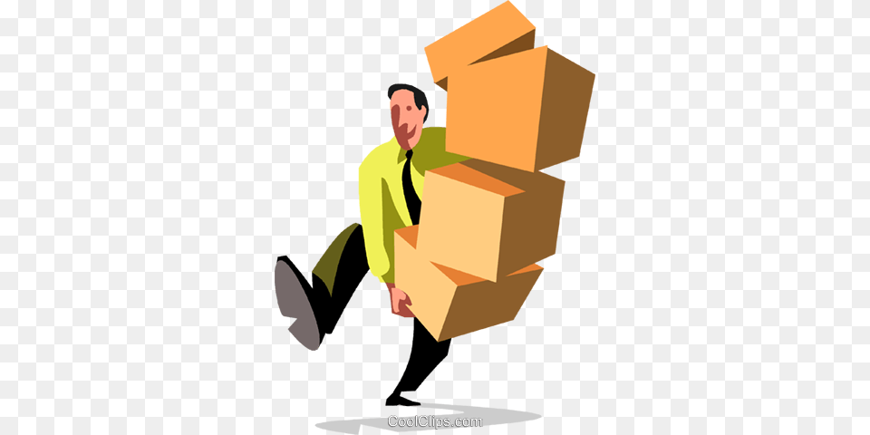 Businessman Carrying Boxes Royalty Vector Clip Art, Person, Box, Cardboard, Carton Free Transparent Png