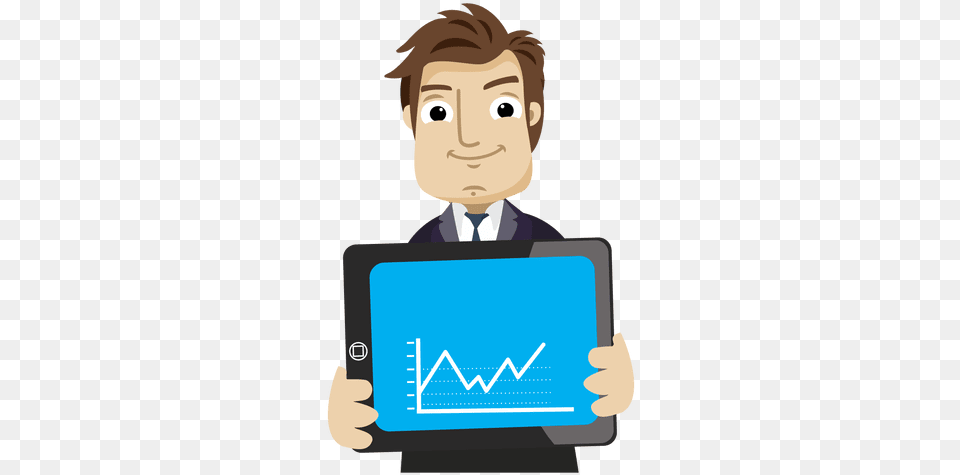 Businessman Cartoon Showing Graph Tab Transparent Video Ad Gigs On Fiverr, Computer, Electronics, Baby, Person Free Png Download