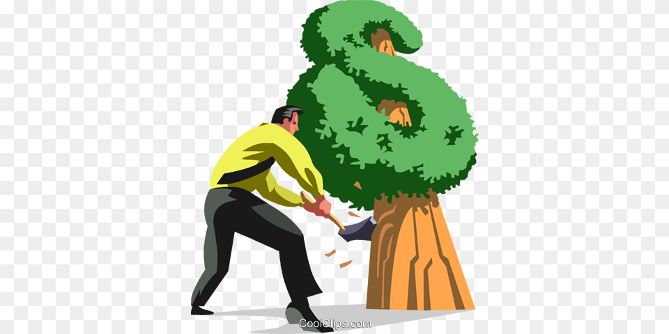 Businessman Chopping Down His Money Tree Royalty Illustration, Adult, Male, Man, Person Free Png Download