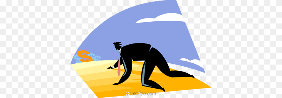 Businessman Crawling Through The Desert Royalty Vector Clip, Adult, Male, Man, Person Free Png Download