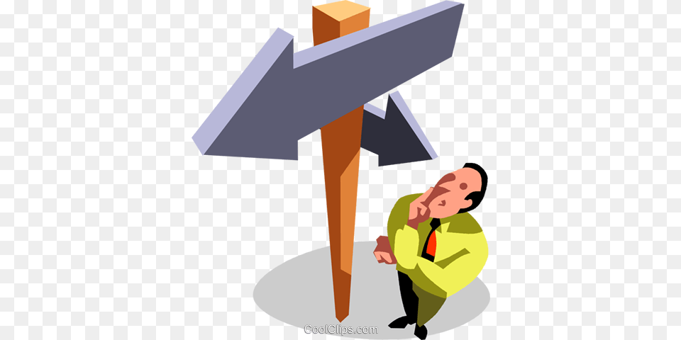 Businessman Deciding Which Way To Go Royalty Vector Clip Art, Person, Cross, Symbol, Architecture Free Png Download