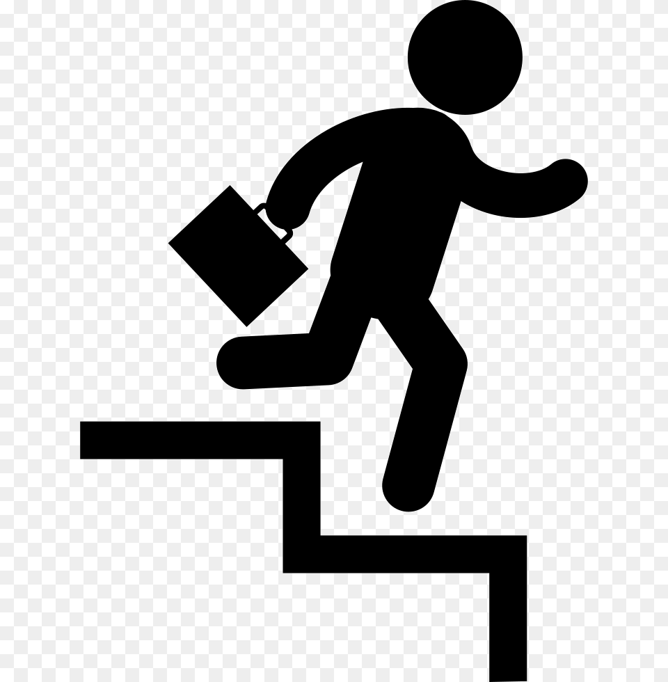 Businessman Going Down By Stair Steps With Suitcase Businessman Running Icon, Silhouette, Sign, Symbol Free Png Download