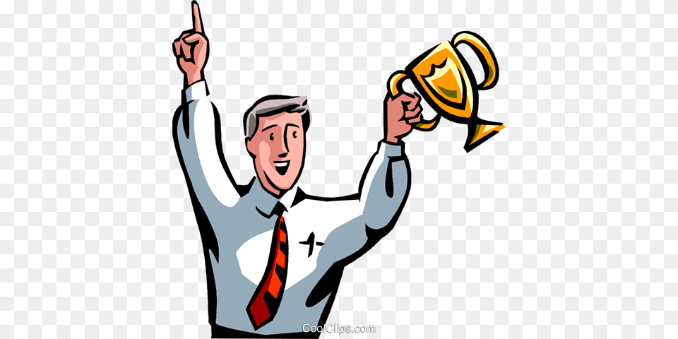Businessman Hoisting A Trophy In Victory Royalty Achievement Clipart, Clothing, Shirt, Accessories, Formal Wear Free Png