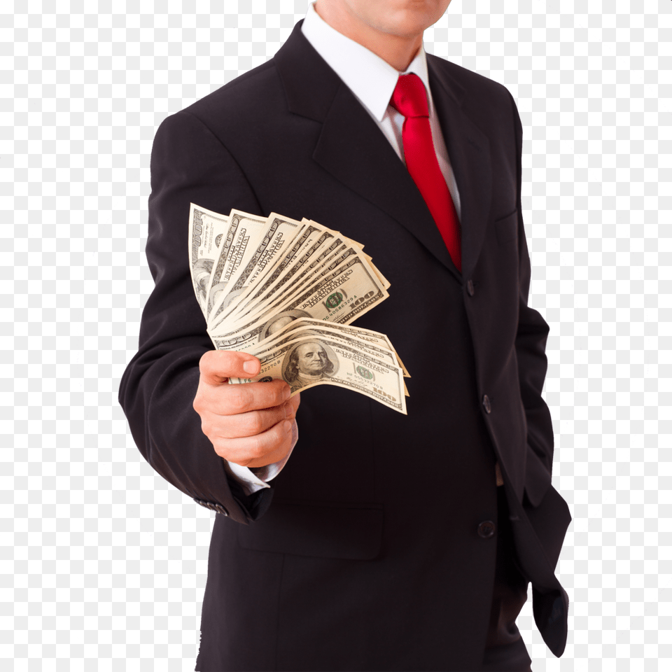 Businessman Holding Money Cash Dollars In Hands Of, Clothing, Formal Wear, Suit, Coat Free Png