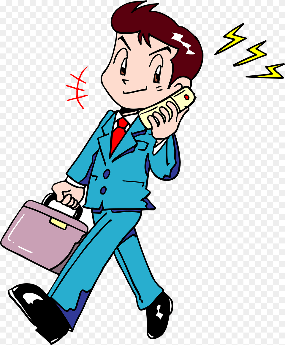 Businessman Is Talking On A Mobile Phone Clipart, Book, Comics, Publication, Person Png