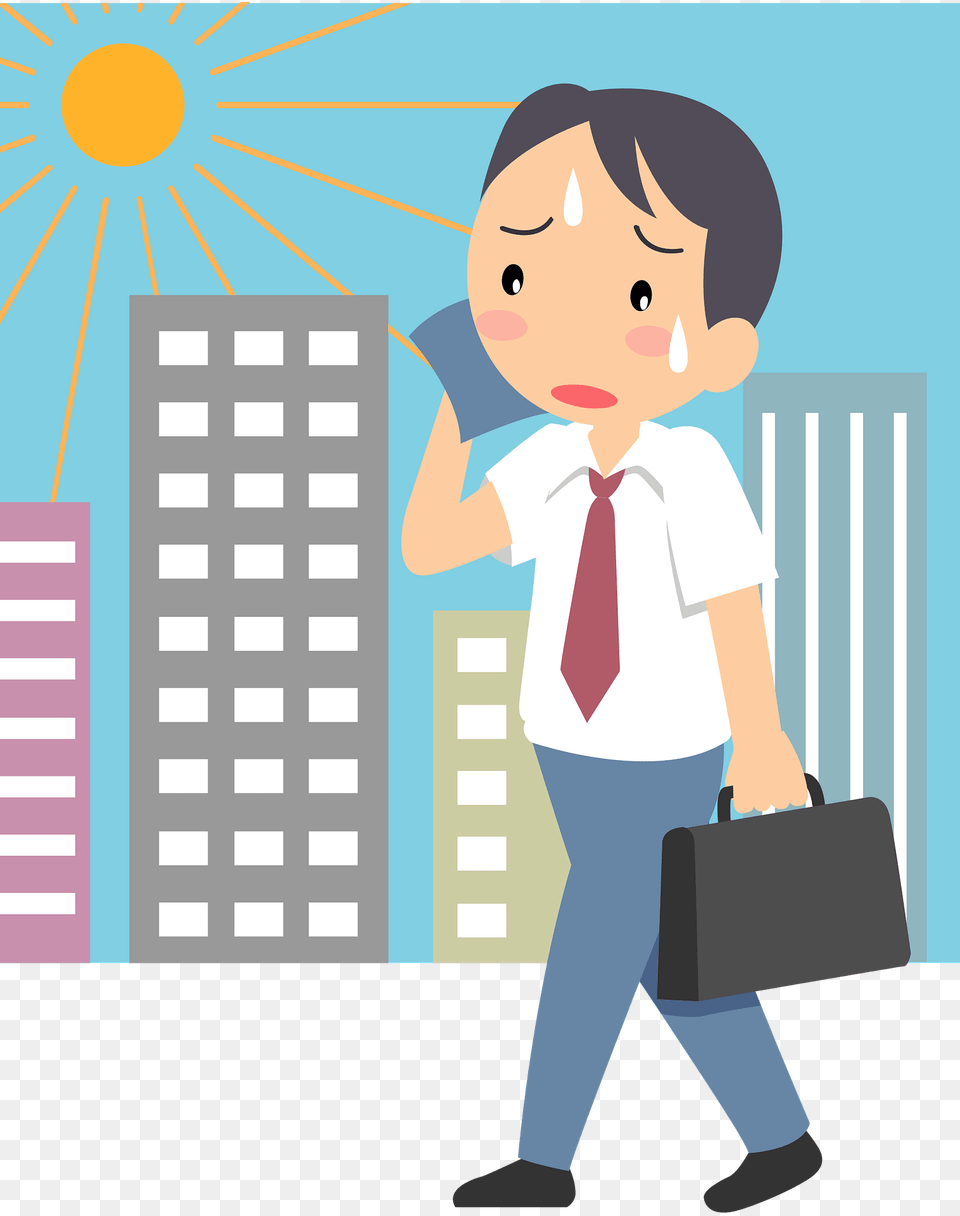 Businessman Is Walking In Hot Summer Clipart, Accessories, Bag, Formal Wear, Person Free Png Download