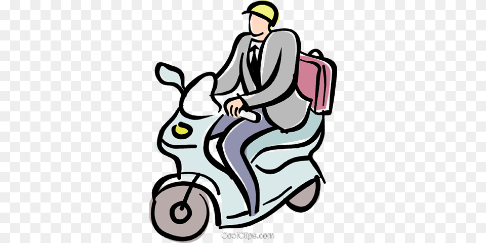 Businessman On A Motor Scooter Royalty Vector Clip Art, Vehicle, Transportation, Motorcycle, Moped Free Png
