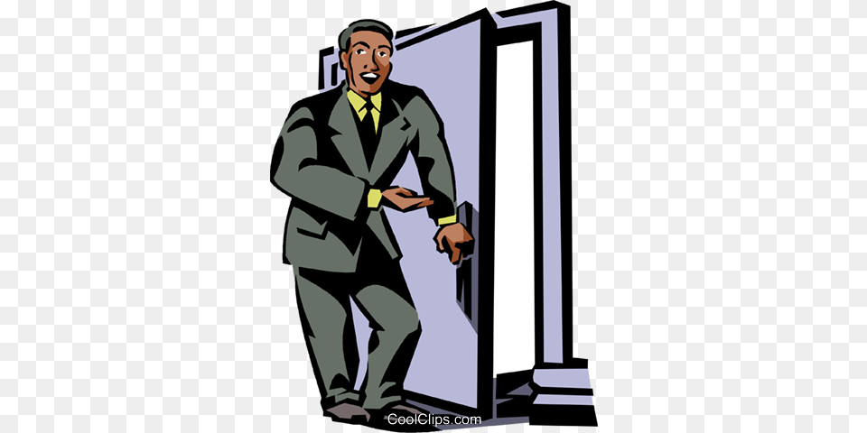 Businessman Opening A Door Royalty Vector Clip Art, Clothing, Formal Wear, Suit, Adult Free Transparent Png