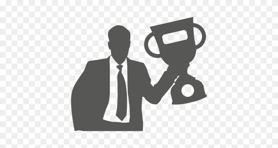 Businessman Raising Trophy Icon, Accessories, Person, Man, Male Png