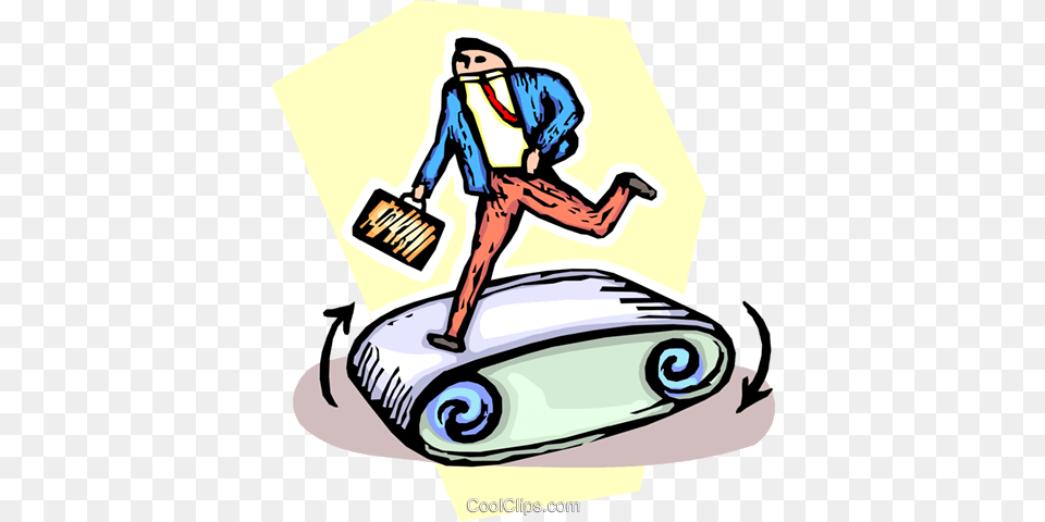 Businessman Running On A Treadmill Royalty Vector Clip Art, Cleaning, Person, Transportation, Vehicle Free Transparent Png