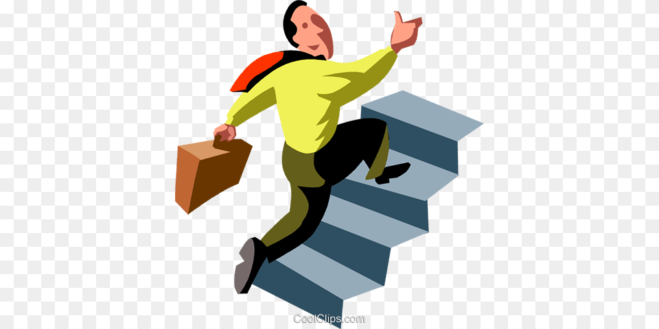 Businessman Running Up Stairs Royalty Vector Clip Art, Architecture, Staircase, Housing, House Free Png Download