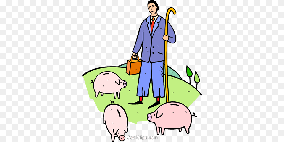 Businessman Shepherd With Piggy Banks Royalty, Adult, Person, Man, Male Free Png Download