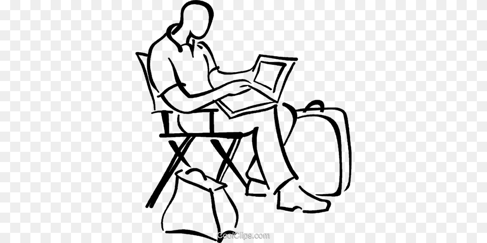 Businessman Sitting In A Directors Chair Royalty Free Vector Clip, Person, Desk, Furniture, Table Png