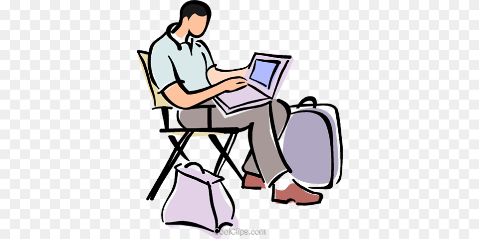 Businessman Sitting In A Directors Chair Royalty Vector Clip, Computer, Electronics, Laptop, Pc Png