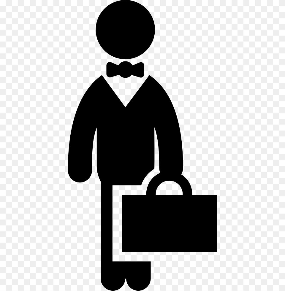 Businessman Standing With Bow Tie And Suitcase Businessman Clipart Black And White, Stencil, Bag, Boy, Child Png