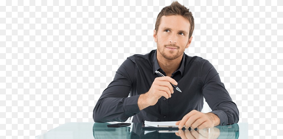 Businessman Thinking Writing People Full Person Thinking While Writing, Sitting, Pen, Male, Man Png