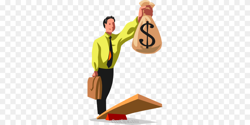 Businessman Trying To Balance His Money Royalty Vector Clip, Bag, Adult, Person, Man Free Transparent Png
