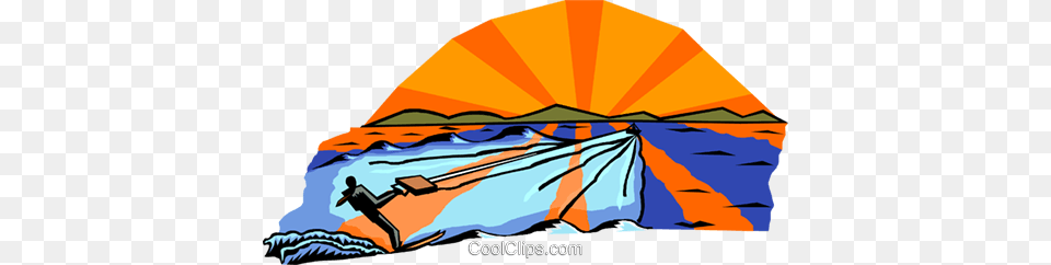 Businessman Water Skiing Into Sunset Royalty Free Vector Clip Art, Nature, Outdoors, Tent, Camping Png Image