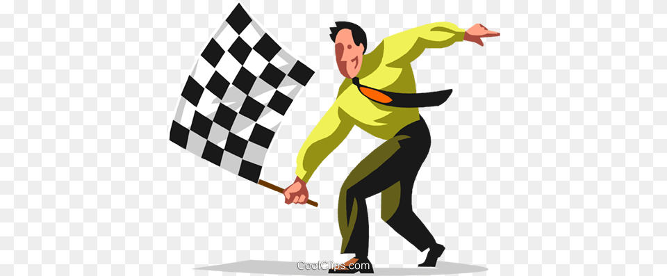 Businessman Waving Checkered Flag Royalty Vector Clip Art, Adult, Male, Man, Person Png Image