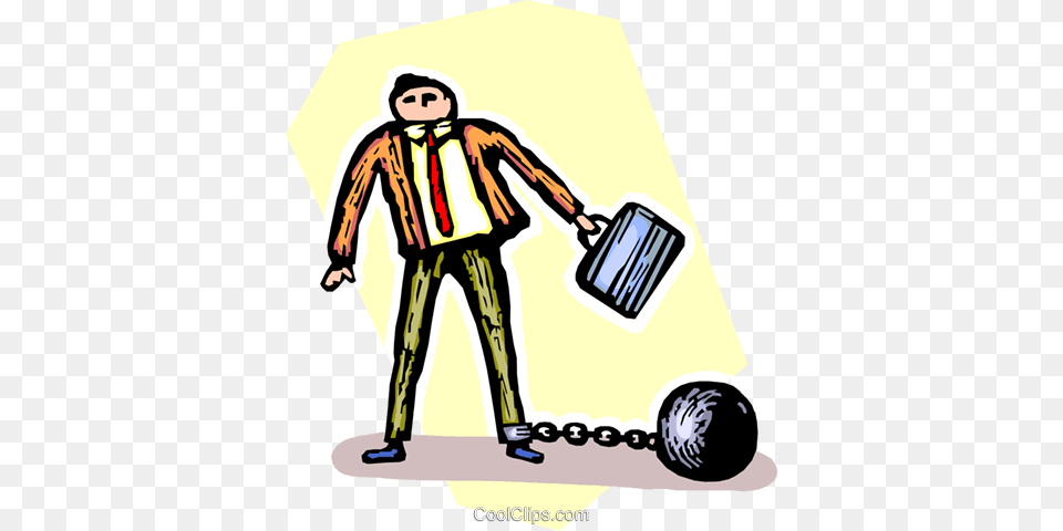 Businessman With A Ball And A Chain Royalty Free Vector Clip Art, Person, Face, Head, Bag Png