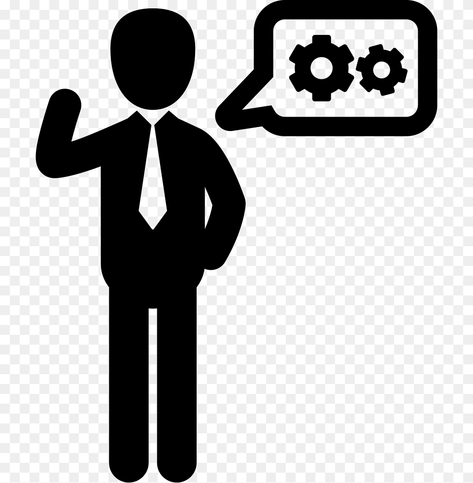 Businessman With A Speech Bubble Comments People Tools Icon, Stencil, Formal Wear, Person, Clothing Png Image