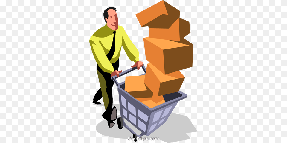 Businessman With Cart Full Of Boxes Royalty Vector Clip Art, Box, Adult, Man, Male Free Png
