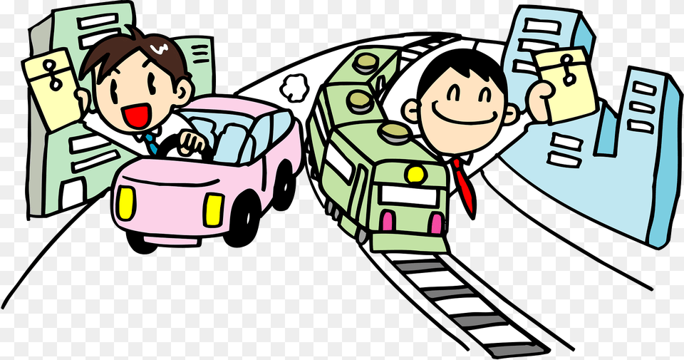 Businessmen Taking Train And Driving Car Clipart, Vehicle, Transportation, Wheel, Person Png