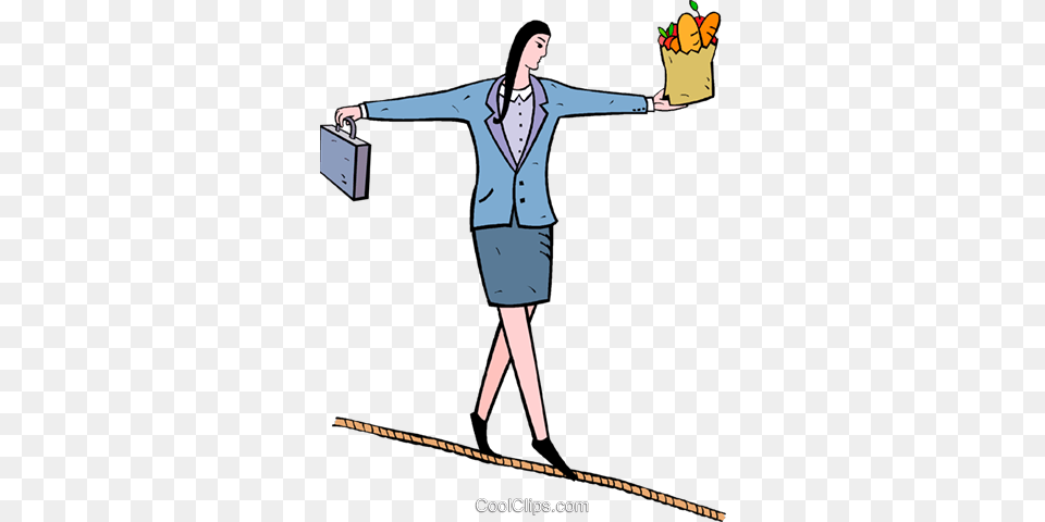 Businesswoman Balancing On A Tightrope Royalty Vector Clip, Bag, Adult, Person, Woman Png