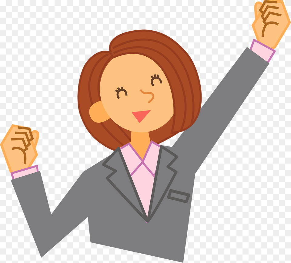 Businesswoman Is Pumping A Fist Clipart, Suit, Clothing, Formal Wear, Person Png