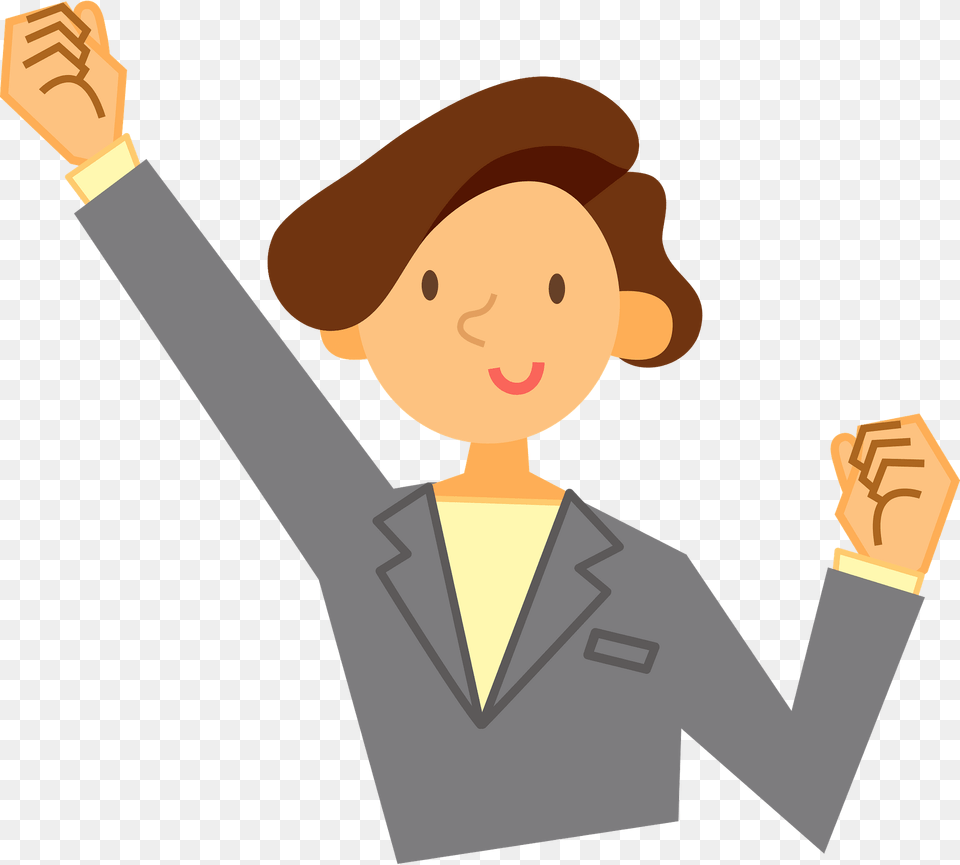 Businesswoman Is Pumping A Fist Clipart, Formal Wear, Clothing, Coat, Face Png